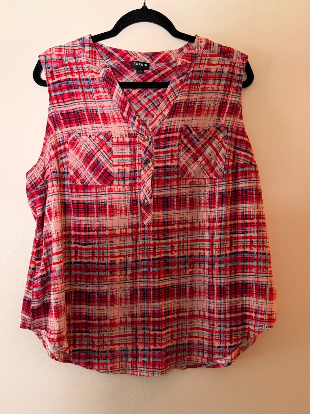 torrid Red Plaid Sleeveless Henley Tank